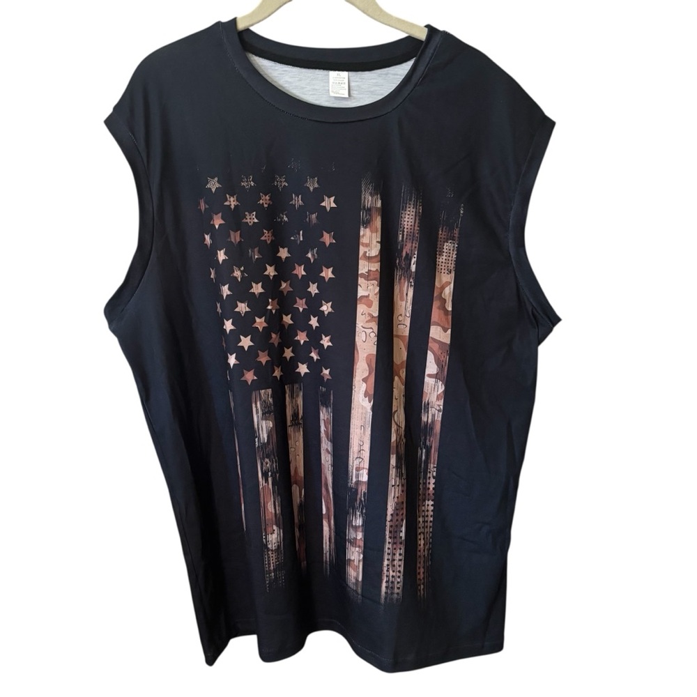 NEW Muscle Tee XL Men's Black Sleeveless Tank American Flag Design Camo Beige